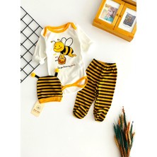 Derin Bebe Neşeli Bebekler Arı Baskılı Bereli Ayağı Patikli Üçlü Takım