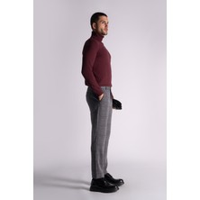 Braccas Straight Fit Ekose Pantolon Gri Ekose
