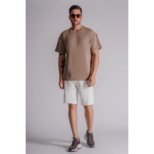 Home Store Erkek Yandan Cepli Beli Lastikli Keten Görünümlü Relaxed Fit Chino Şort Ekru
