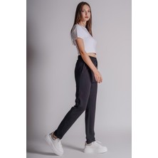 Kadın Yandan Cepli Beli Lastikli Duble Paça Kordonlu Slim Fit Jogger Pantolon Siyah