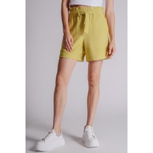 Kadın Yandan Takma Cepli Beli Lastikli Jogger Şort Lime
