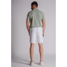 Braccas Erkek Yandan Cepli Beli Lastikli Keten Dokulu Relaxed Fit Jogger Şort Beyaz