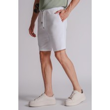 Braccas Erkek Yandan Cepli Beli Lastikli Keten Dokulu Relaxed Fit Jogger Şort Beyaz