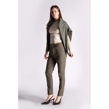 Kadın Yandan Cepli Pamuklu Chino Yüksek Bel Slim Fit Pantolon Haki
