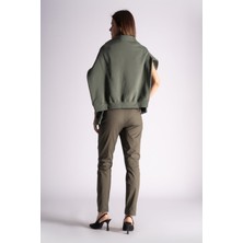 Kadın Yandan Cepli Pamuklu Chino Yüksek Bel Slim Fit Pantolon Haki