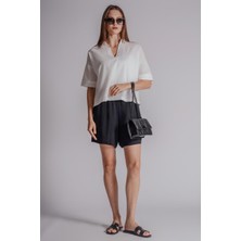 Kadın Beli Lastikli Jogger Şort Siyah