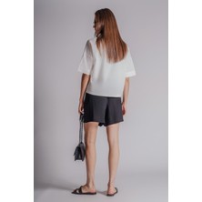 Kadın Beli Lastikli Jogger Şort Siyah