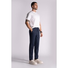 Braccas Beli Lastikli Slim Fit Chino Çizgili  Pantolon Lacivert