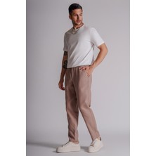 Braccas Erkek Yandan Cepli Beli Lastikli Keten Dokulu Relaxed Fit Jogger Pantolon Vizon