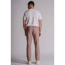 Braccas Erkek Yandan Cepli Beli Lastikli Keten Dokulu Relaxed Fit Jogger Pantolon Vizon