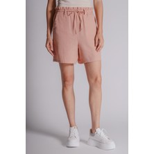 Kadın Yandan Cepli Beli Lastikli Jogger Şort Kum