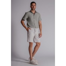 Braccas Erkek Yandan Cepli Beli Lastikli Keten Dokulu Relaxed Fit Jogger Şort Taş