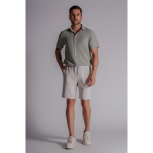 Braccas Erkek Yandan Cepli Beli Lastikli Keten Dokulu Relaxed Fit Jogger Şort Taş