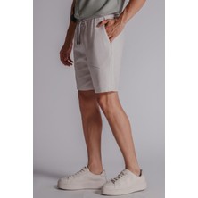 Braccas Erkek Yandan Cepli Beli Lastikli Keten Dokulu Relaxed Fit Jogger Şort Taş