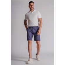 Braccas Erkek Yandan Cepli Beli Lastikli Keten Dokulu Relaxed Fit Jogger Şort Lacivert