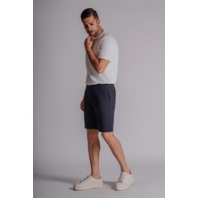 Braccas Erkek Yandan Cepli Klasik Bel Slim Fit Chino Şort Lacivert