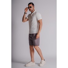 Braccas Erkek Yandan Cepli Beli Lastikli Keten Dokulu Relaxed Fit Jogger Şort Antrasit