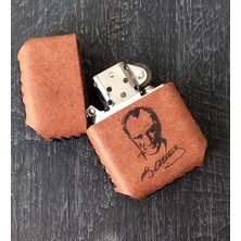 Nikura Craft Nikuracraft Atatürk Figürlü Kişiye Özel Benzinli Çakmak El Yapımı Deri Çakmak Hakiki Deri Zippo Tarzı Çakmak