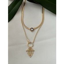 Mi Brillo Accessories Ince Hasır ve Küçük Halkalı Taşlı Şövalye Kolye
