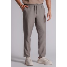 Braccas Erkek Yandan Cepli Beli Lastikli Keten Dokulu Relaxed Fit Jogger Pantolon Haki