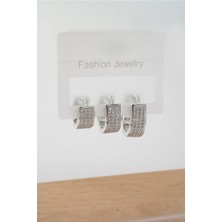 By Zeyna Aksesuar Kadın Vip Seri Zirkon Taşlı 3 Boy 3'lü Küpe Seti