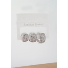 By Zeyna Aksesuar Kadın Vip Seri Zirkon Taşlı 3 Boy 3'lü Küpe Seti