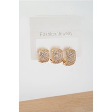 By Zeyna Aksesuar Kadın Vip Seri Zirkon Taşlı 3 Boy 3'lü Küpe Seti