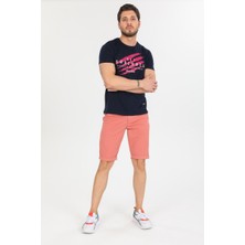 Wise Erkek Pudra Çizgili Pamuklu Kemer Hediyeli Yandan Cepli Relaxed Fit Kapri Şort
