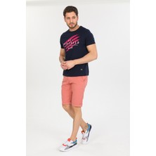 Wise Erkek Pudra Çizgili Pamuklu Kemer Hediyeli Yandan Cepli Relaxed Fit Kapri Şort