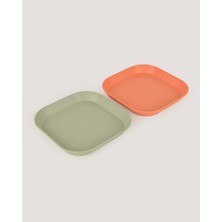 Let's Be Child 2'li Kare Tabak Sage Green-Peach