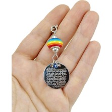 Biuti Metal Ayetel Kürsi Renkli Boncuklu Araba Dikiz Ayna Süsü Lüks Hediyelik Gümüş Renkli