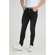 OneZero Erkek Skinny Fit  Antrasit Düğmeli Destroy Tırnaklı Jean