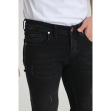 OneZero Erkek Skinny Fit  Antrasit Düğmeli Destroy Tırnaklı Jean