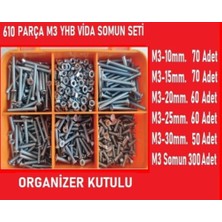 M3 Yhb Vida Somun SETI-610 Adet-Metrik 3mm-Boy 10-15-20-25-30 mm Organizer Kutulu