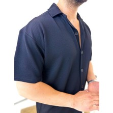 Elku Moda Gömlek Oversize Yumuşak Dokulu Terletmez Kumaş Italyan Yaka Kısa Kollu Gömlek Rahat Kalıp Gömlek