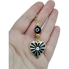 Biuti Metal Siyah Kalp Nazar Boncuğu Araba Dikiz Ayna Süsü Hediyelik Aksesuar Gold Renkli