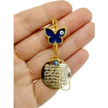 Biuti Metal Ayetel Kürsi Araba Dikiz Ayna Süsü Metal Lacivert Kelebek Nazar Boncuğu Lüks Aksesuar