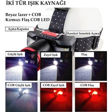 Tarez PS-2099 Hareket Sensörlü Şarjlı Kafa Lambası, Kırmızı Beyaz Işık LED 6 Mod Aydınlatma Zoom Kafa Feneri 1500 Lümen