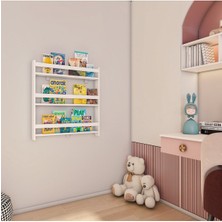 Aden Home Çocuk Odası Duvar Rafı, Çocuk Odası Eğitici Kitaplık, Beyaz Montessori Kitaplık, Çocuk Kitaplık