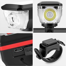 Greathings Solar Güneş Enerjili USB ile Şarj Edilebilir 3 Mod Ledli Bisiklet Feneri Kornalı ve Su Geçirmez Far