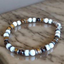 Mga Doğaltaş Havlit Taşı Kaplan Gözü Taşı Mıknatıslı Klips Tak Çıkar Bileklik Çelik Tel Çelik Kapama Doğal Taş