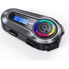 Smith Q08 Bluetooth Motosiklet Kask Kulaklığı 1000Mah Lcd Ekranlı Radyolu Rgb Işıklı Kulaklık Seti