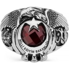 Anı Yüzük Osmanlı Arması ve Bozkurt Motifli Gümüş Milli Eğitim Bakanlığı Yüzüğü