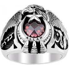 Anı Yüzük Allah Türkü Korusun Yazılı Bozkurtlu Kartal Başlı Göktürkçe Türk Yazılı Gümüş Yüzük