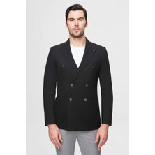 Twn Slim Fit Siyah Metal Düğmeli Kruvaze Kumaş Ceket 3EF04DD024881