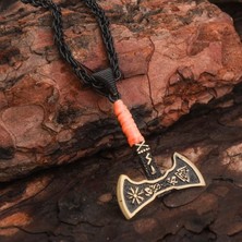 İdol Avm Viking Çift Taraflı Balta Turuncu Ipli Erkek Kolye Çelik