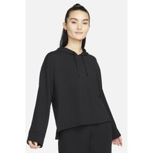 Nike Yoga Dri Fit Women's Fleece Hoodie Kadın Kapüşonlu Yumuşak Sweatshirt Siyah