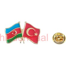 Hiçdurmaal Azerbaycan Türkiye Flamalı Renkli Gold Renk Metal Rozet 1 Adet