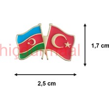 Hiçdurmaal Azerbaycan Türkiye Flamalı Renkli Gold Renk Metal Rozet 1 Adet