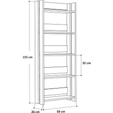 Aden Home Beyaz Dekoratif Kitaplık, Dekoratif Kitaplık, Çok Amaçlı Raf, %100 Mdf Kitaplık, 155X70CM, MKTP05